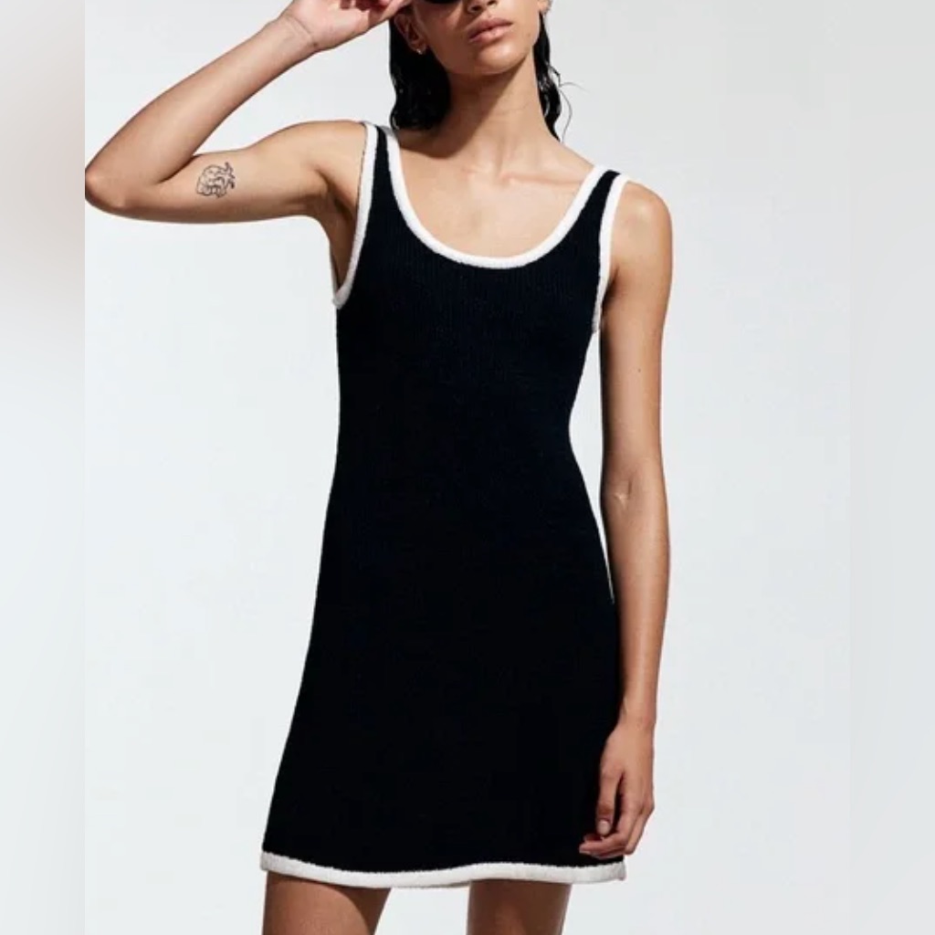 H&M Black Mini Tank Dress With White Trim